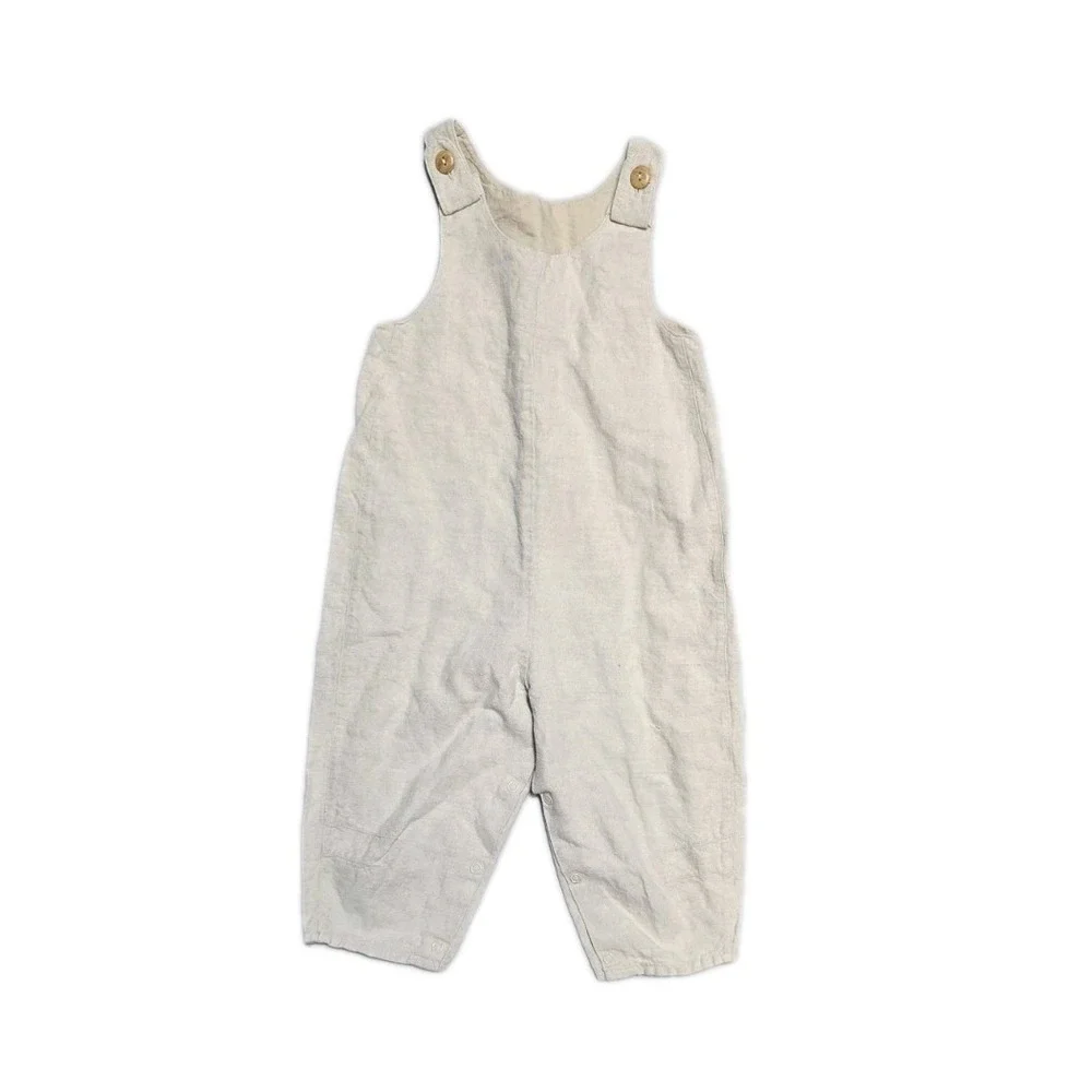 Vintage Linen Romper  24 Months Beige  Disney Pants Susperders Lot Of 2